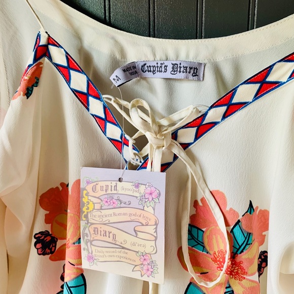 Boho Cold Shoulder Corset Tie Crop Floral Top Med - Picture 9 of 9